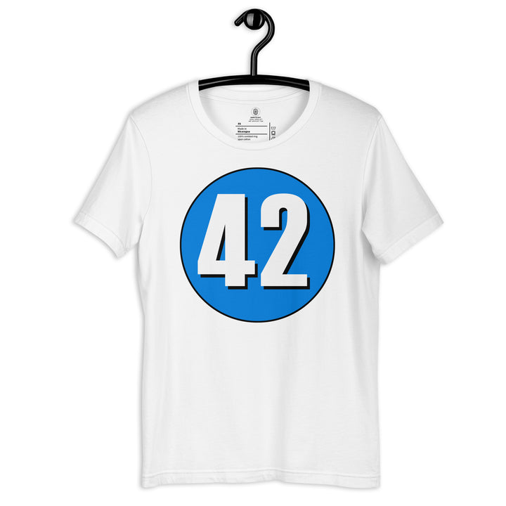 Unisex t-shirt: White on Blue 42