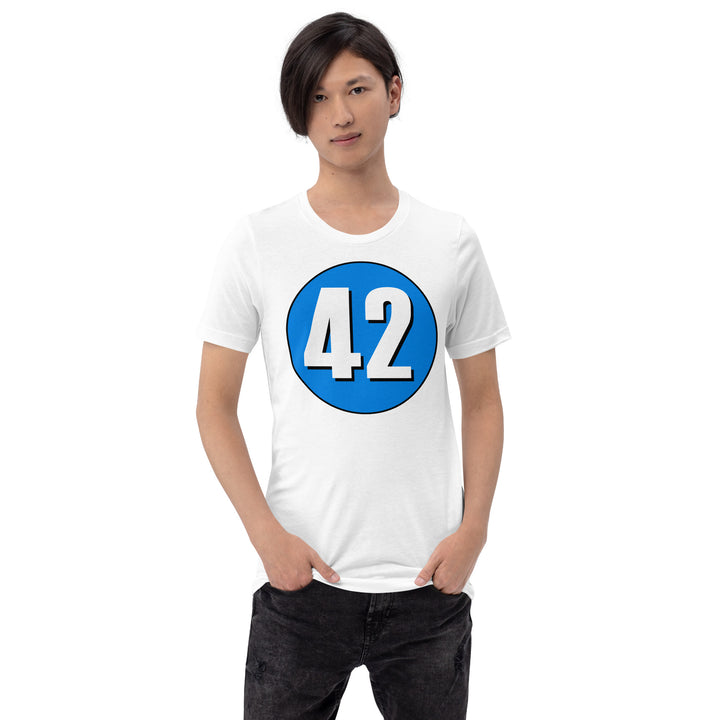 Unisex t-shirt: White on Blue 42