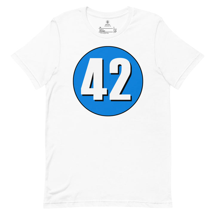 Unisex t-shirt: White on Blue 42