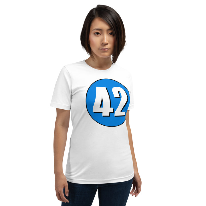 Unisex t-shirt: White on Blue 42