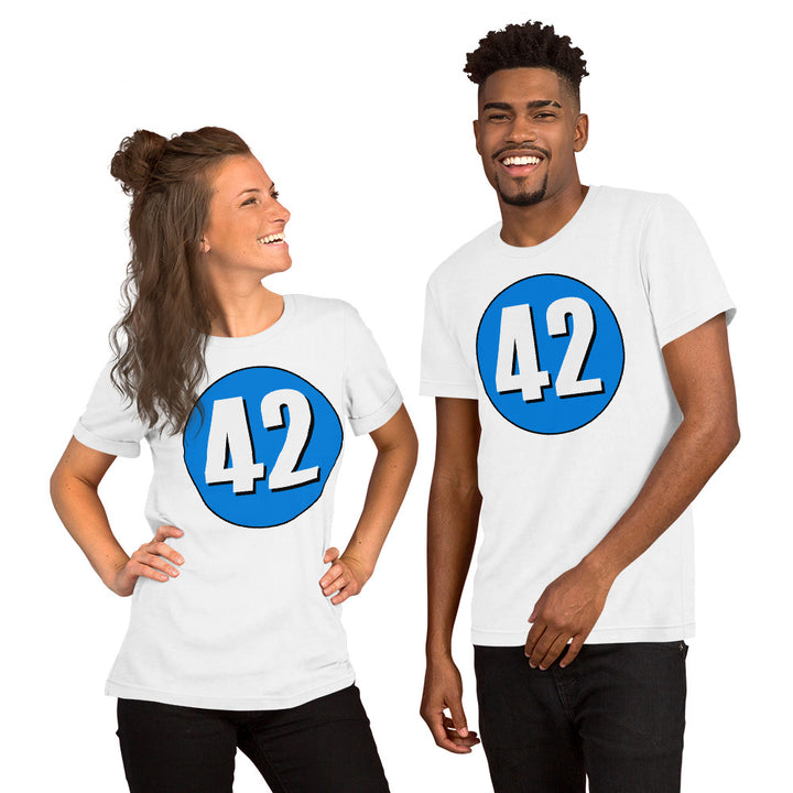 Unisex t-shirt: White on Blue 42