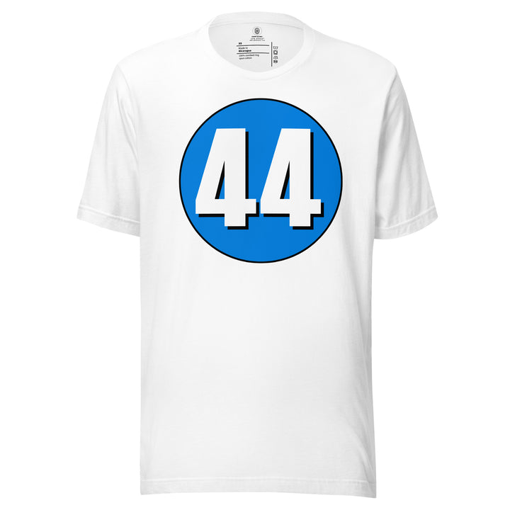 Unisex t-shirt: White on Blue 44