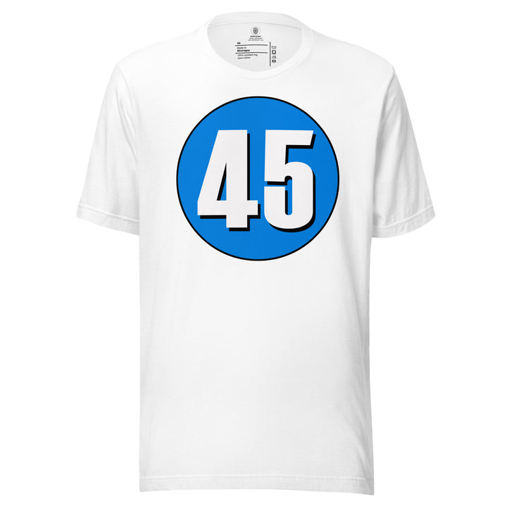 Unisex t-shirt: White on Blue 45