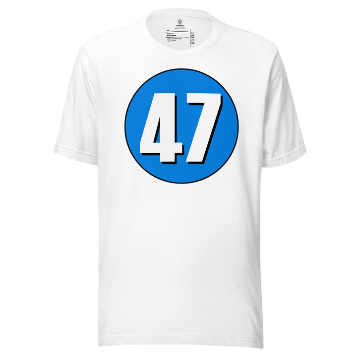 Unisex t-shirt: White on Blue 47