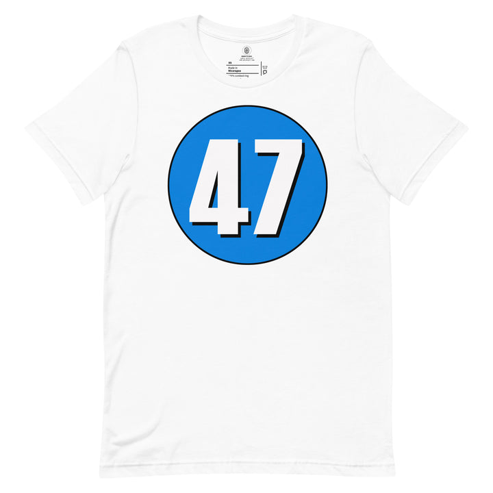 Unisex t-shirt: White on Blue 47