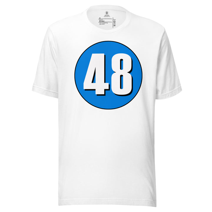 Unisex t-shirt: White on Blue 48