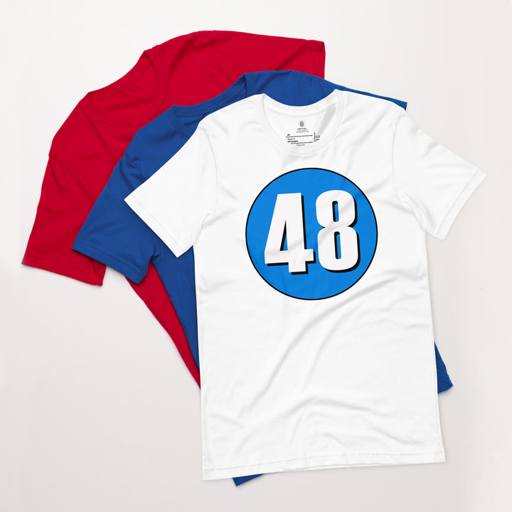 Unisex t-shirt: White on Blue 48