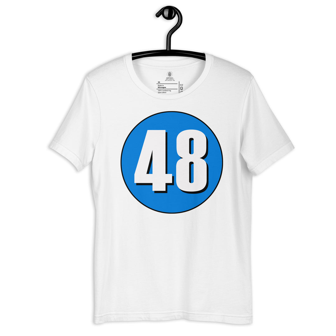 Unisex t-shirt: White on Blue 48