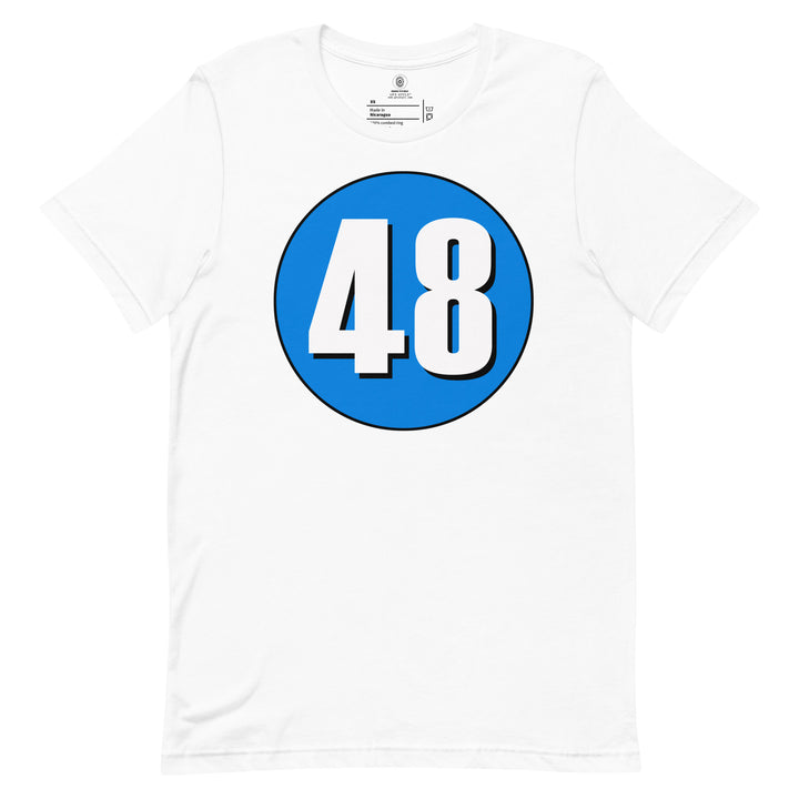 Unisex t-shirt: White on Blue 48