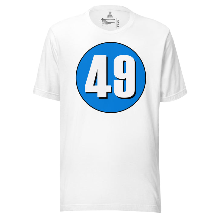 Unisex t-shirt: White on Blue 49