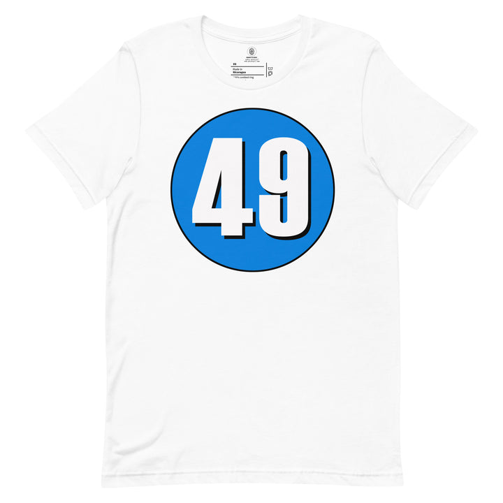 Unisex t-shirt: White on Blue 49