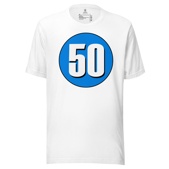 Unisex t-shirt: White on Blue 50