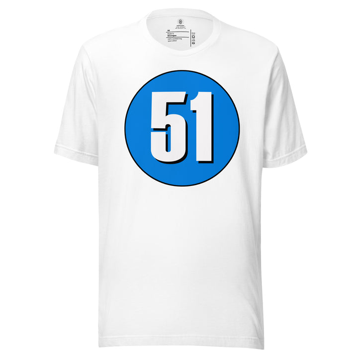 Unisex t-shirt: White on Blue 51