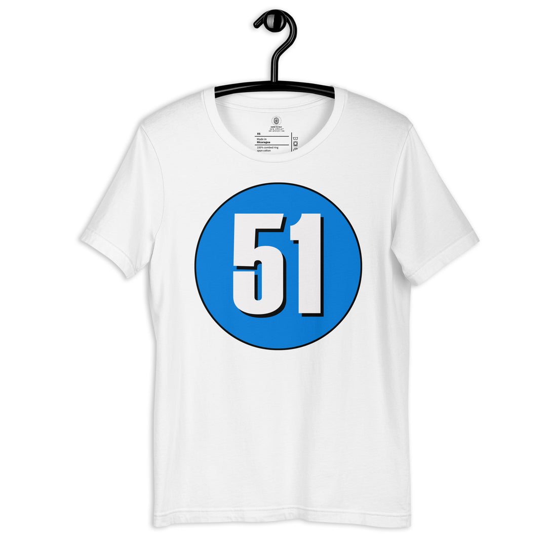 Unisex t-shirt: White on Blue 51