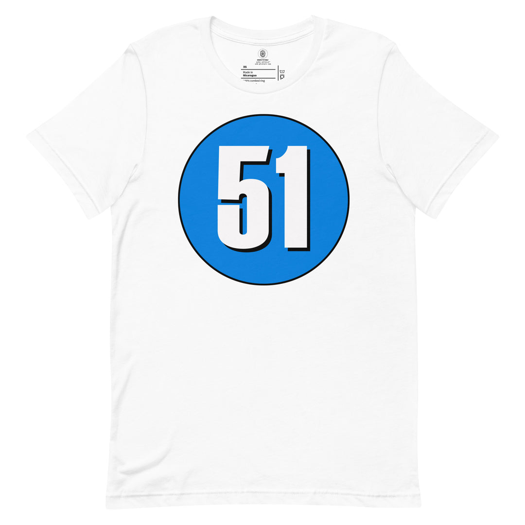 Unisex t-shirt: White on Blue 51