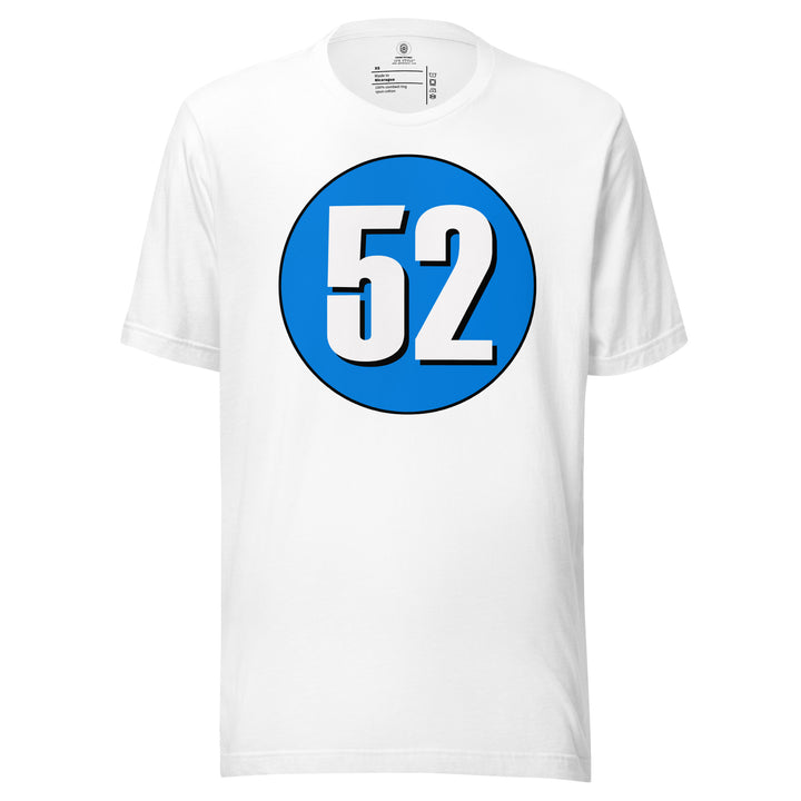 Unisex t-shirt: White on Blue 52