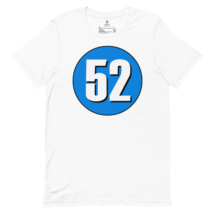 Unisex t-shirt: White on Blue 52