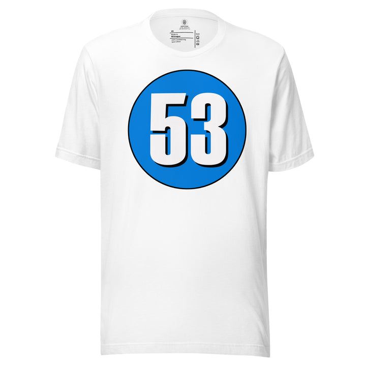 Unisex t-shirt: White on Blue 53