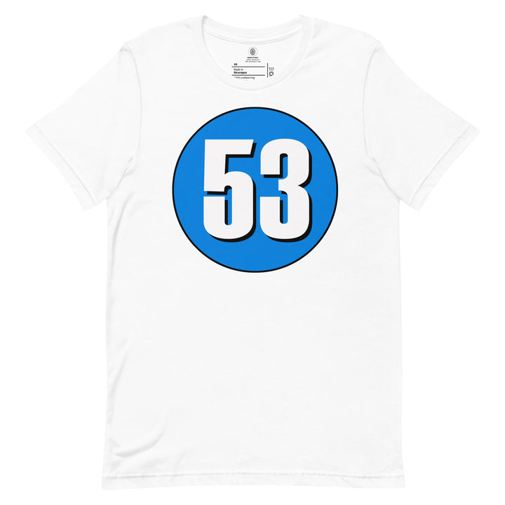 Unisex t-shirt: White on Blue 53