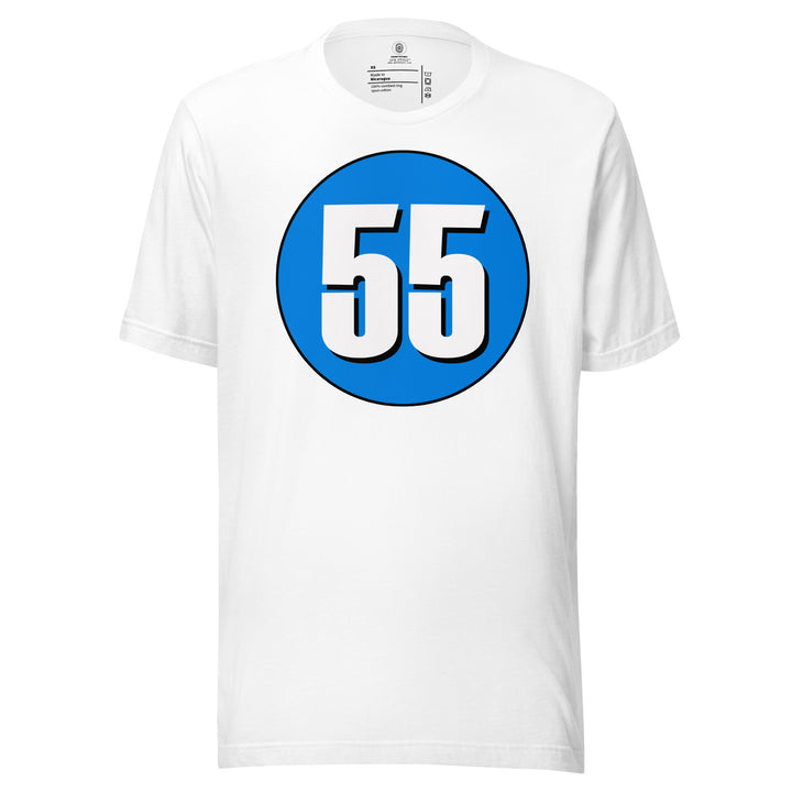 Unisex t-shirt: White on Blue 55