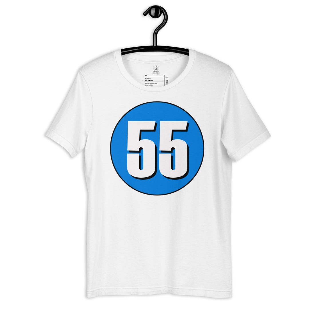 Unisex t-shirt: White on Blue 55