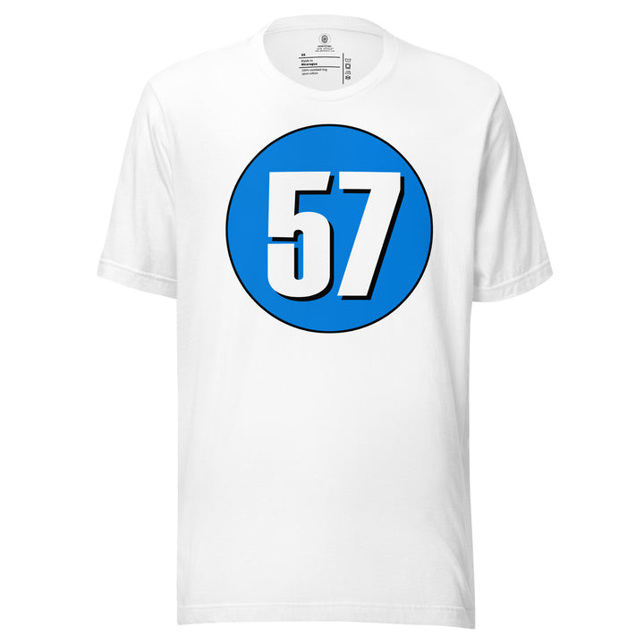 Unisex t-shirt: White on Blue 57