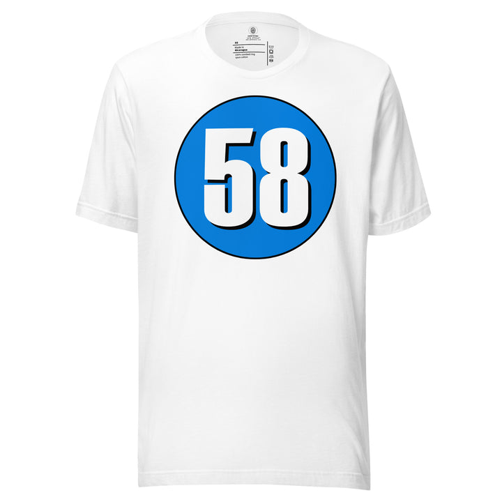 Unisex t-shirt: White on Blue 58