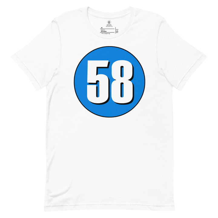 Unisex t-shirt: White on Blue 58