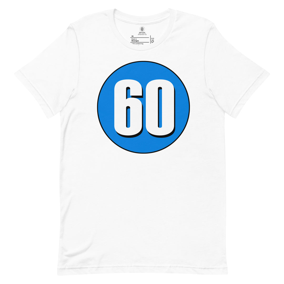 Unisex t-shirt: White on Blue 60