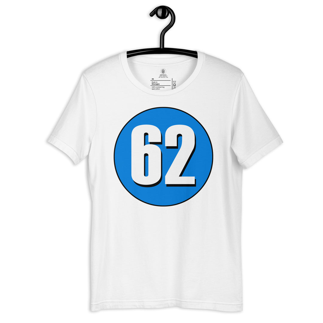 Unisex t-shirt: White on Blue 62