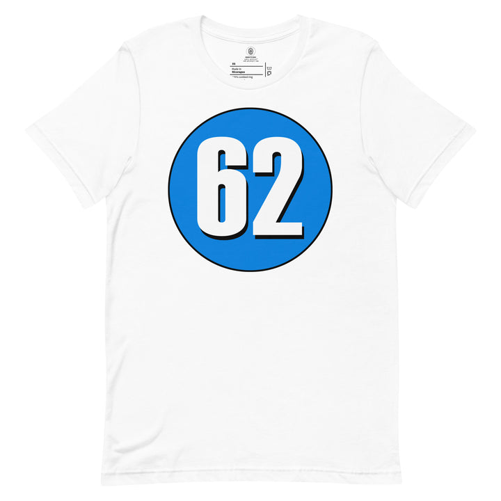 Unisex t-shirt: White on Blue 62