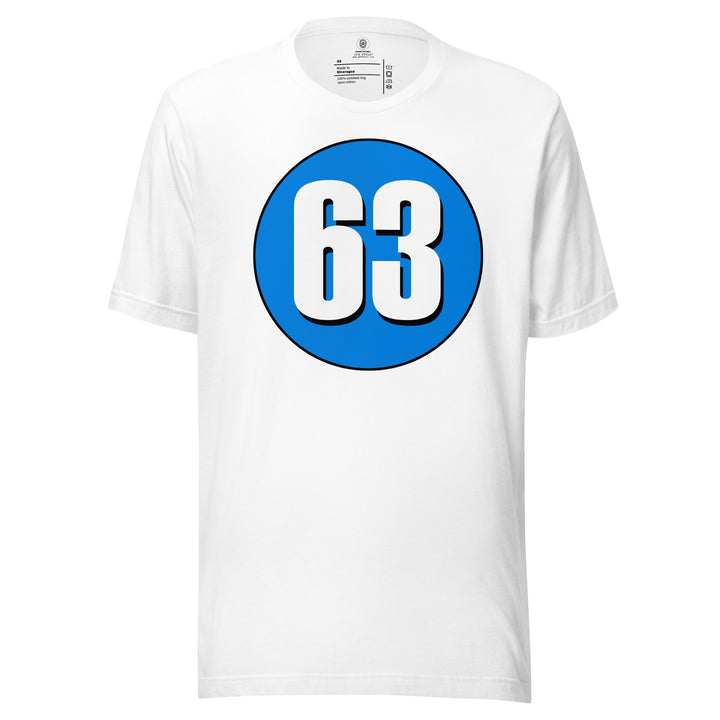 Unisex t-shirt: White on Blue 63