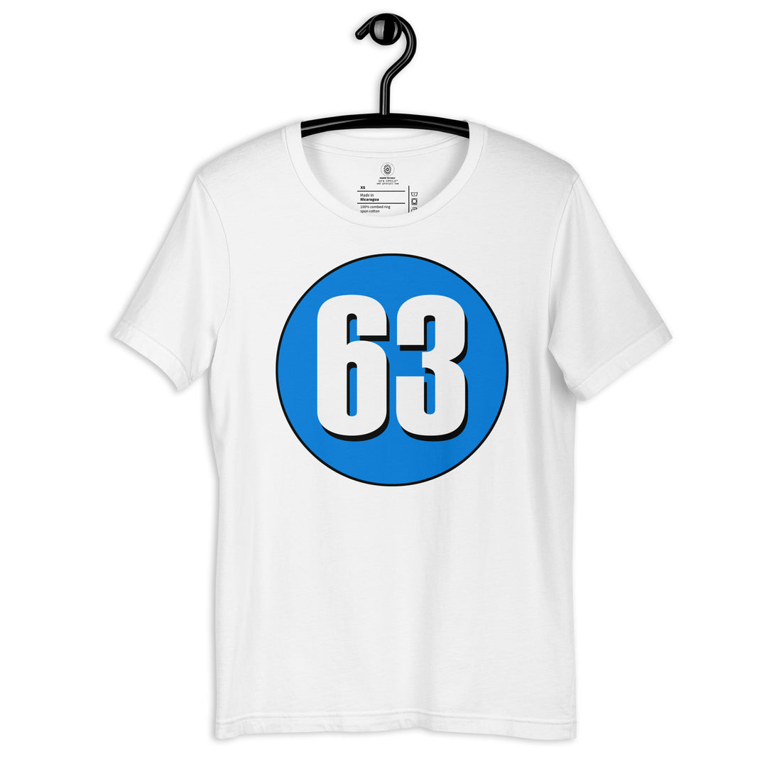 Unisex t-shirt: White on Blue 63