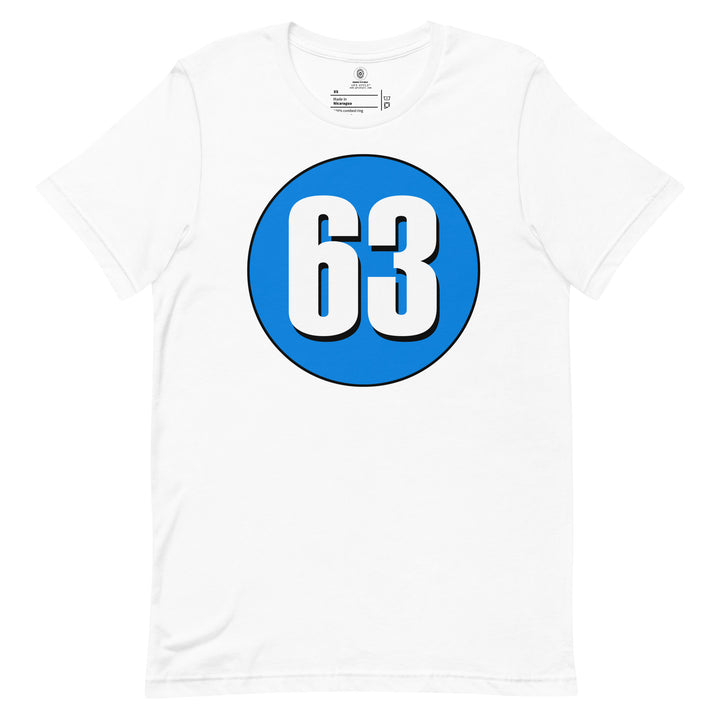 Unisex t-shirt: White on Blue 63