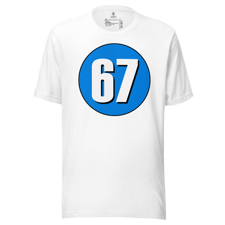 Unisex t-shirt: White on Blue 67