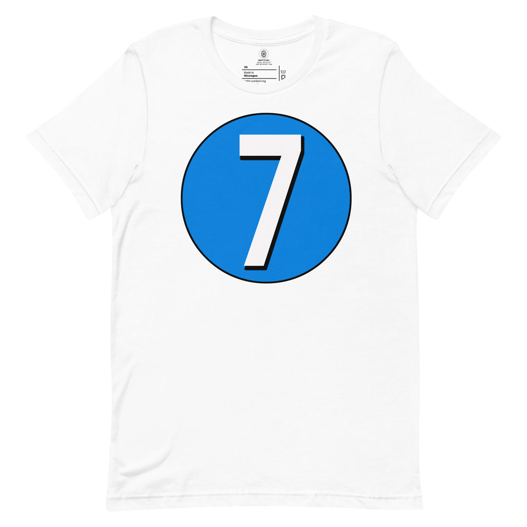 Unisex t-shirt: White on Blue 7