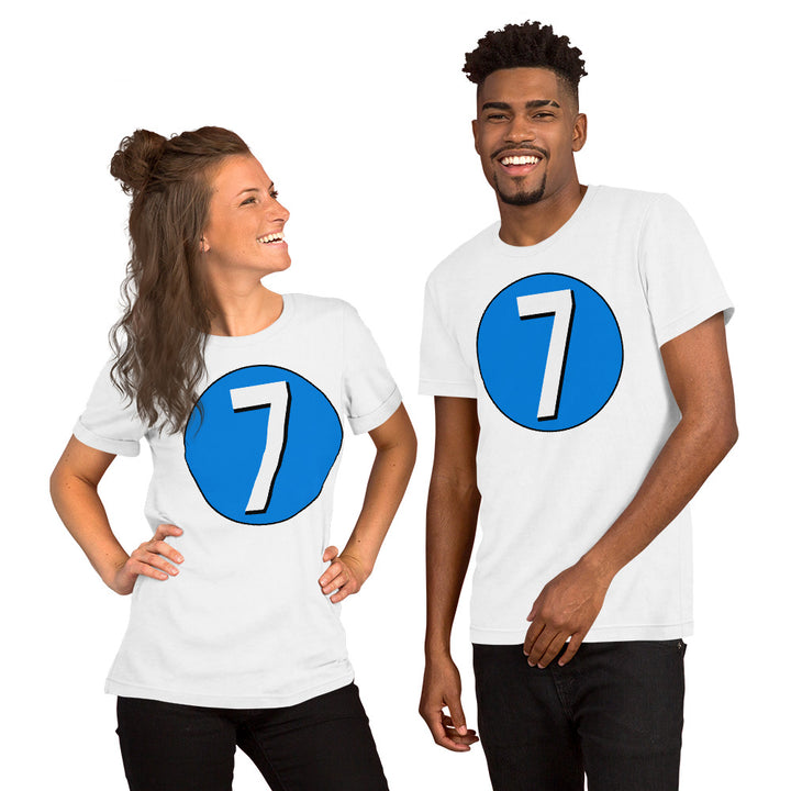 Unisex t-shirt: White on Blue 7