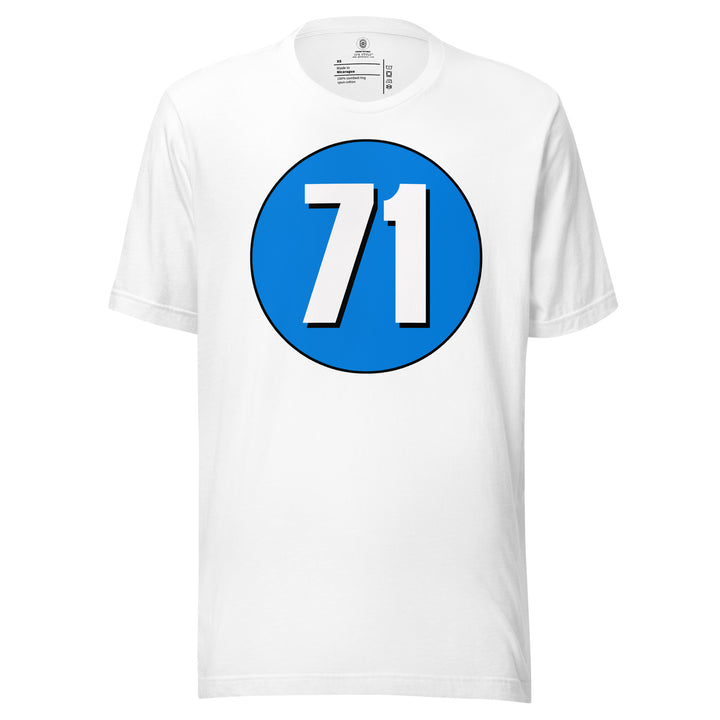 Unisex t-shirt: White on Blue 71