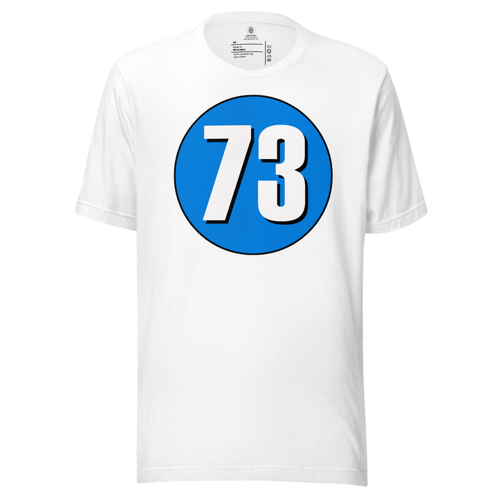 Unisex t-shirt: White on Blue 73