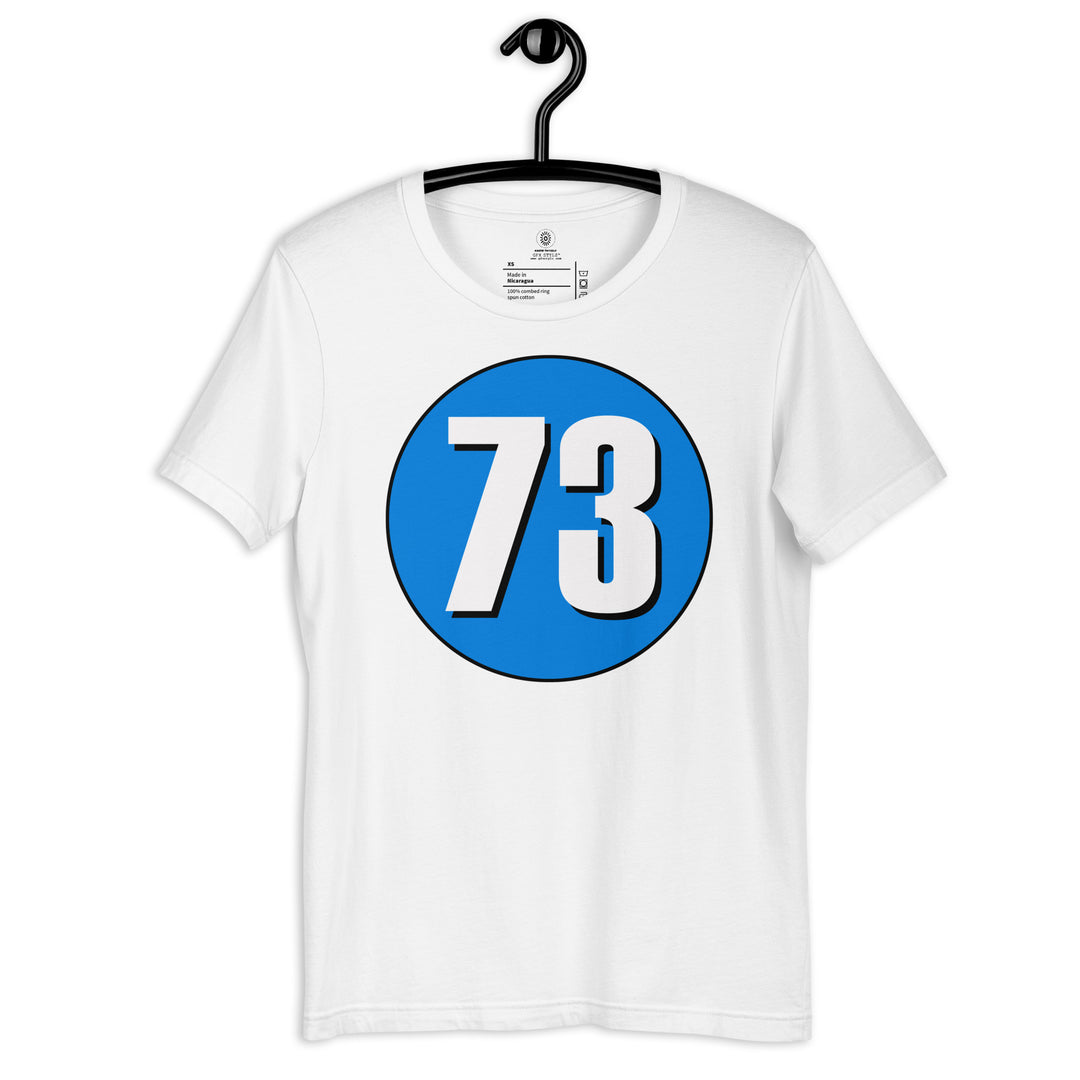 Unisex t-shirt: White on Blue 73