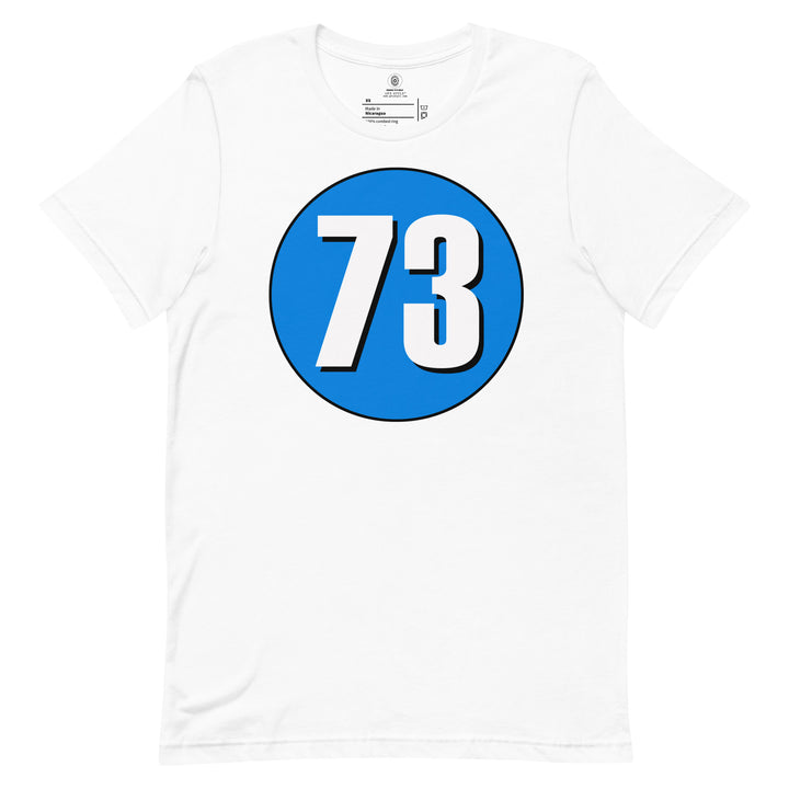 Unisex t-shirt: White on Blue 73