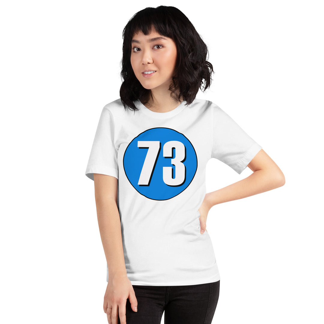 Unisex t-shirt: White on Blue 73