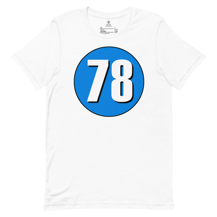 Unisex t-shirt: White on Blue 78