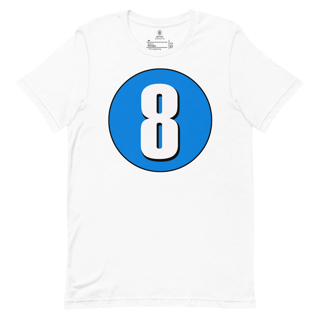 Unisex t-shirt: White on Blue 8