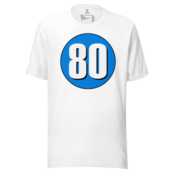 Unisex t-shirt: White on Blue 80