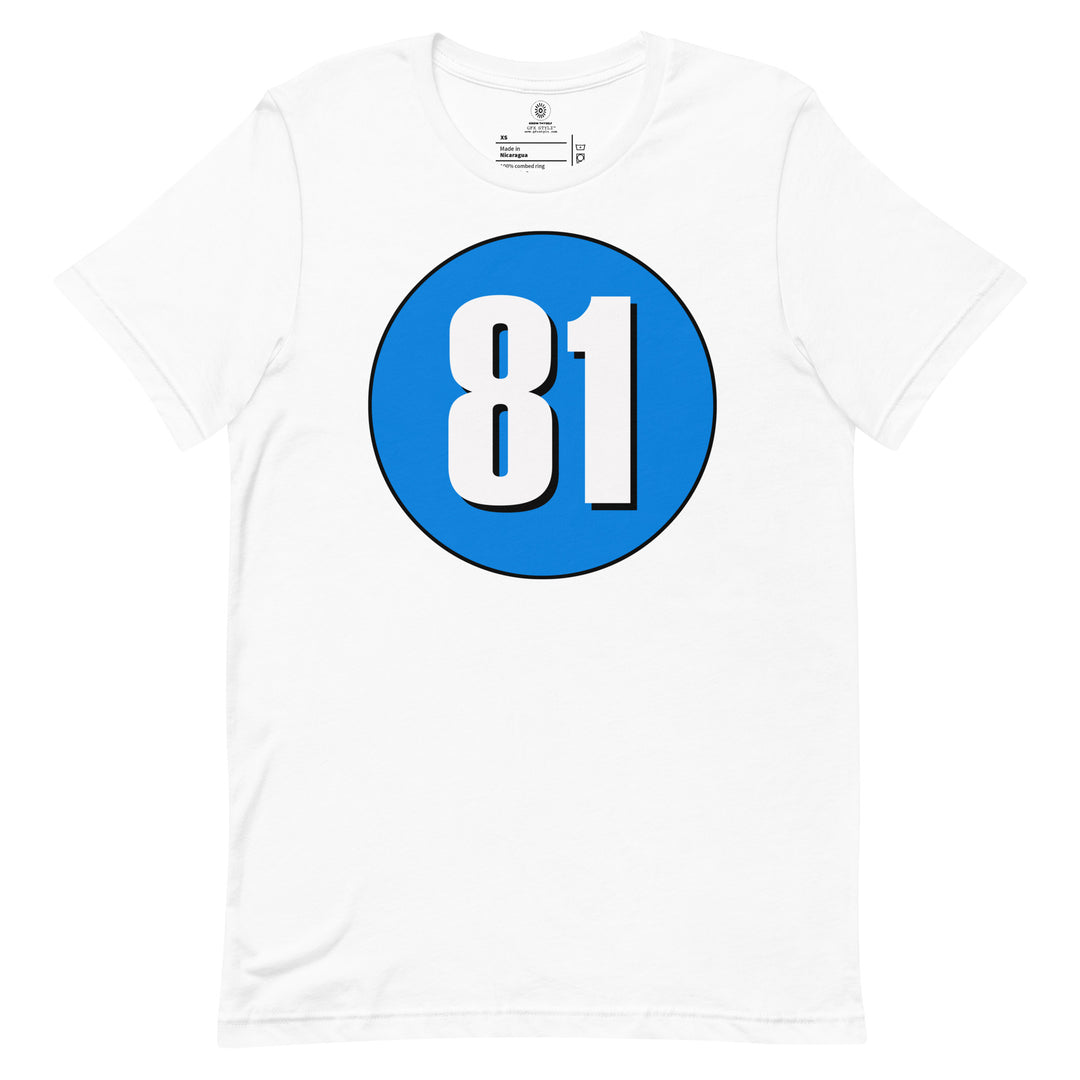 Unisex t-shirt: White on Blue 81