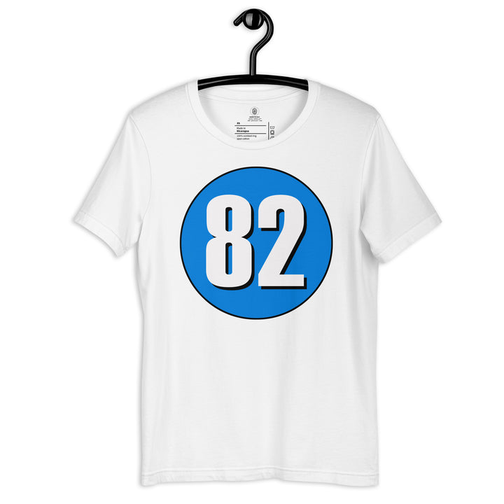 Unisex t-shirt: White on Blue 82