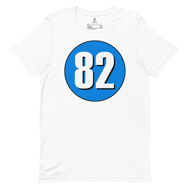 Unisex t-shirt: White on Blue 82