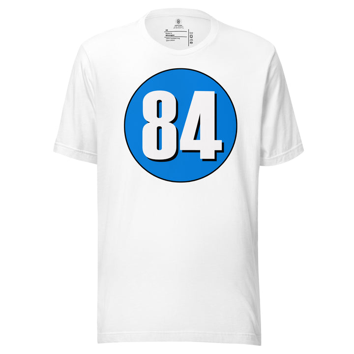 Unisex t-shirt: White on Blue 84