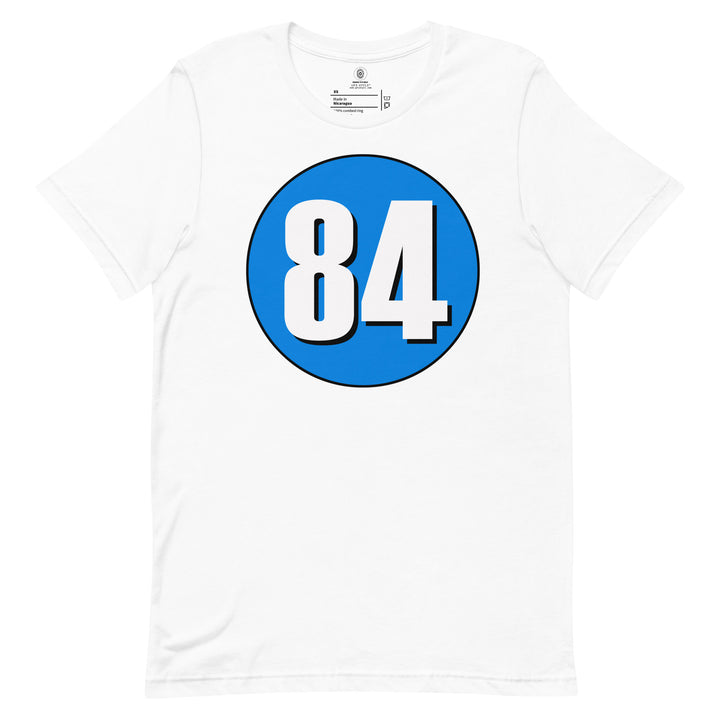 Unisex t-shirt: White on Blue 84